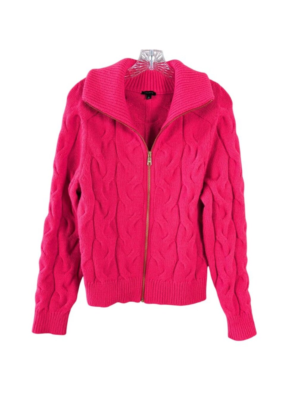 Talbots Women M Pink Cable Knit Full Zip Sweater Cardigan Zip Up Preppy Luxe Cor - Picture 2 of 16